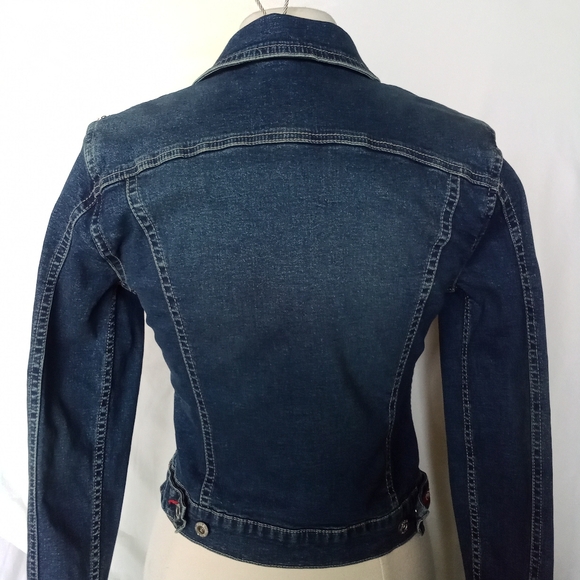 Women's Vintage eckored Y2K Button Up Denim Jean Jacket Retro Fitted Style - Picture 6 of 16